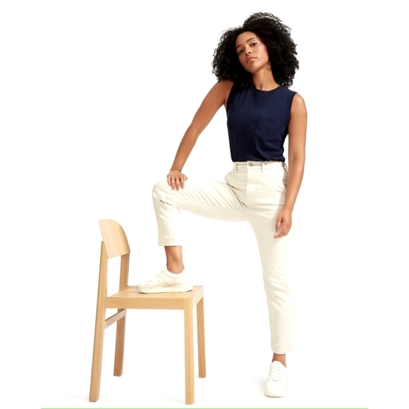 Everlane Pants 4 The Slim Leg Crop Sandstone Beige High Rise Stretch Anke - Picture 13 of 13